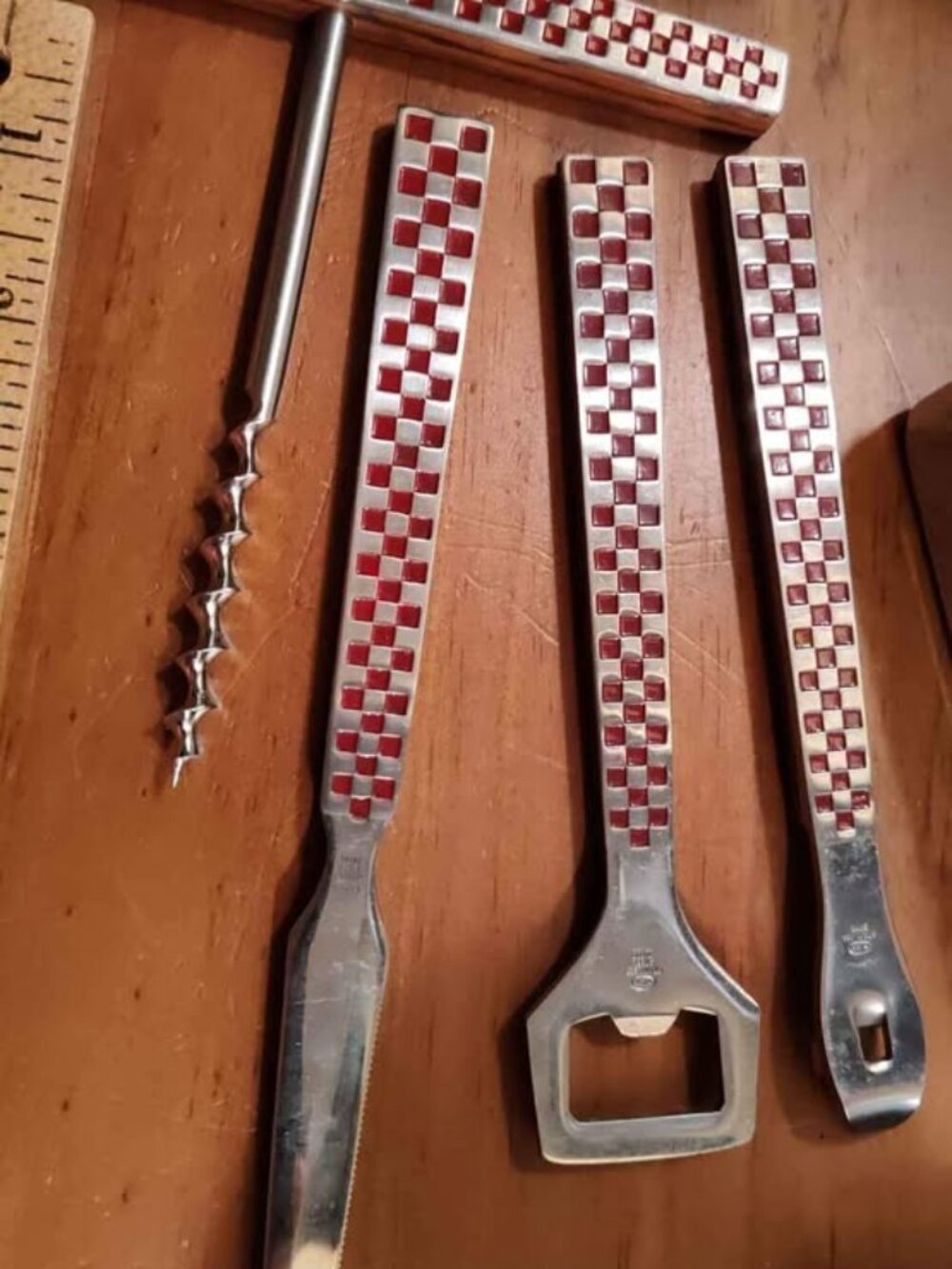 Vintage MCM Mid Century Modern Bar Set Teak Japan Openers Corkscrew Icepick
